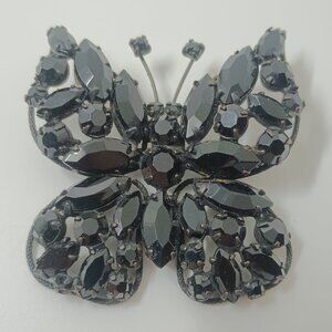 Vintage Regency Black Rhinestone Butterfly Brooch